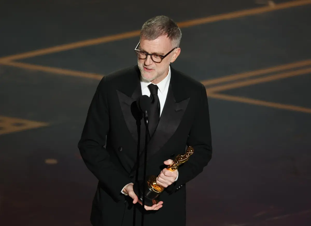 Paul Thomas Anderson speaks on stage after winning the Oscar for Best Adapted Screenplay for \\\"One Battle After Another\\\" during the 98th annual Academy Awards ceremony at the Dolby Theatre in Los Angeles, California, USA, 15 March 2026. EPA/CHRIS TORRES