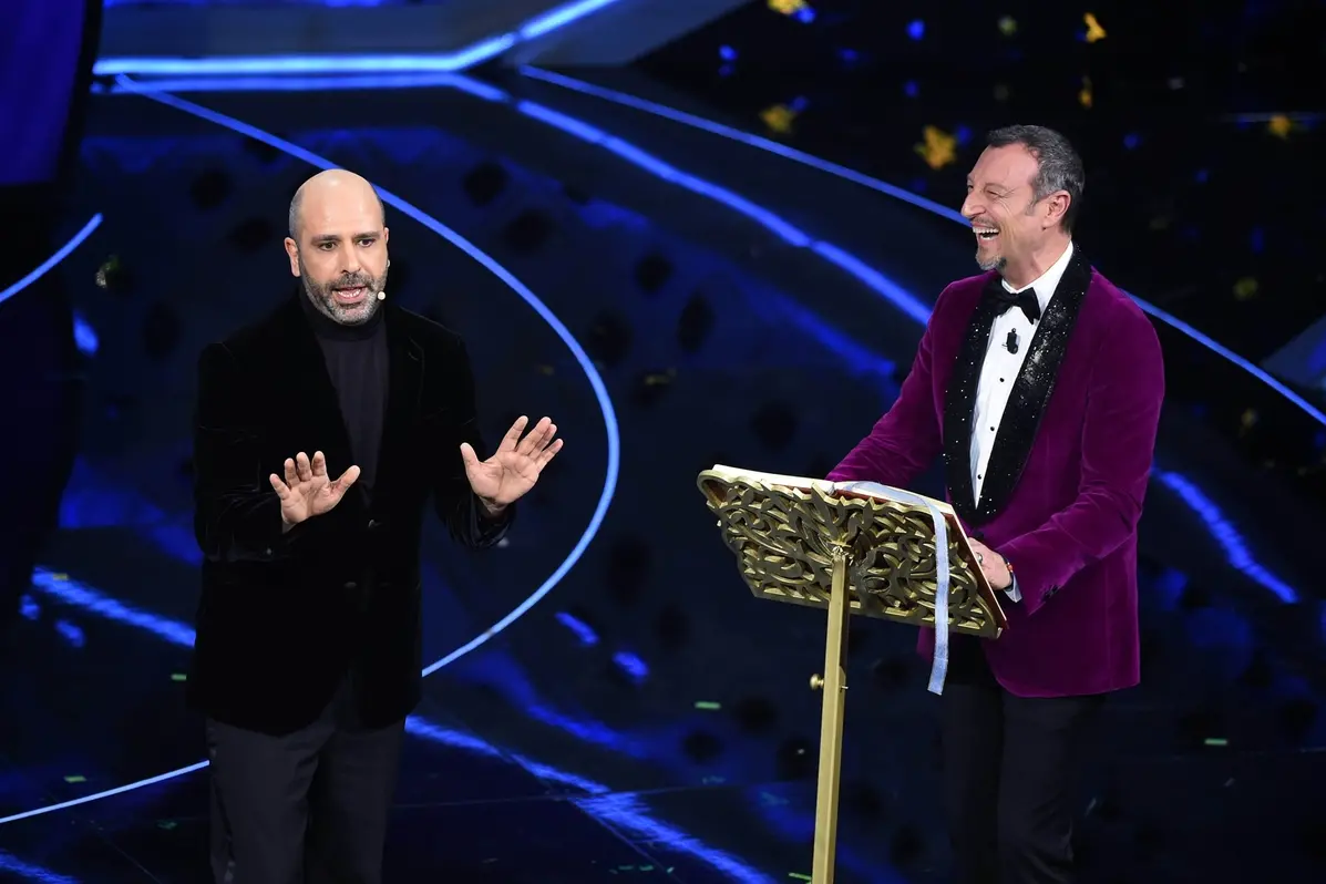 Checco Zalone e Amadeus a Sanremo 2022 , Alberto Terenghi/Fotostore