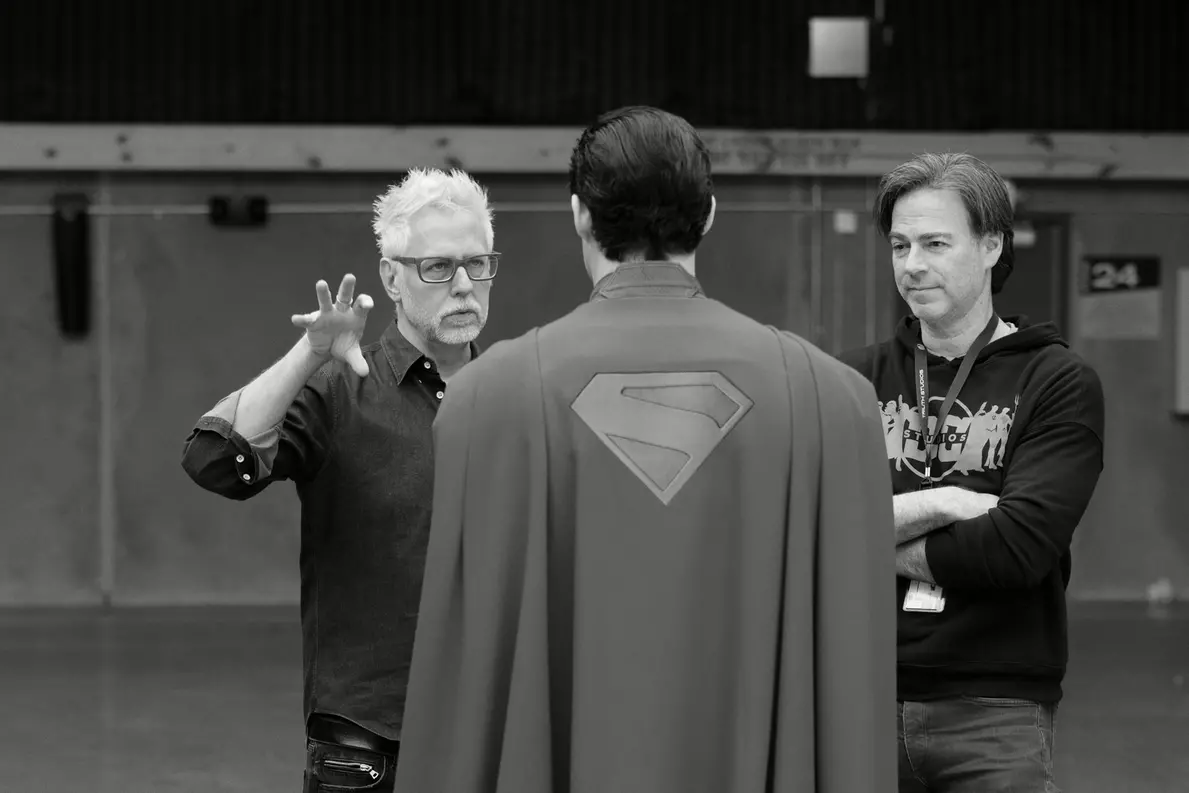 Director JAMES GUNN and DAVID CORENSWET on the set of DC Studios\\u2019 and Warner Bros. Pictures\\u2019 \\u201CSUPERMAN,\\u201D a Warner Bros. Pictures release. , Greg Williams \\u00A9 2025 Warner Bros. Entertainment Inc. All Rights Reserved. TM & \\u00A9 DC