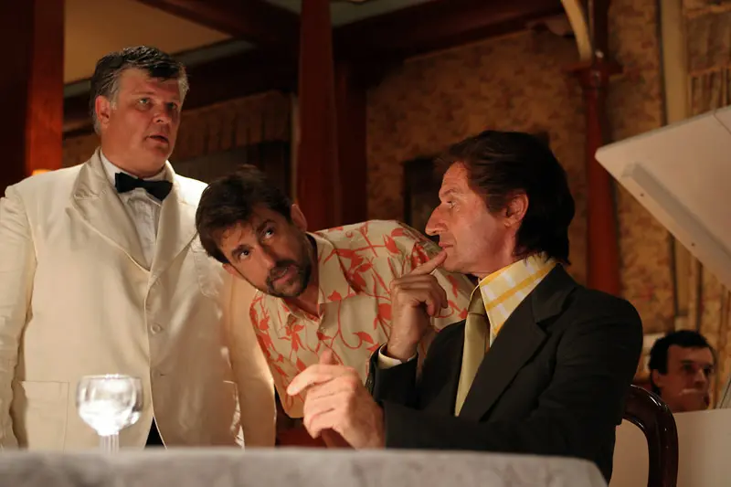 Carlo Mazzacurati, Nanni Moretti e Dario Cantarelli sul set di Il caimano