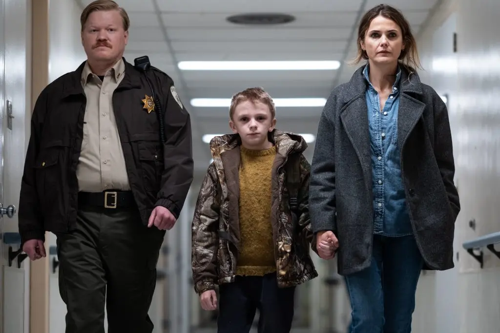 (From L-R): Jesse Plemons, Jeremy T. Thomas and Keri Russell in the film ANTLERS. Photo by Kimberley French. \\u00A9 2021 20th Century Studios All Rights Reserved