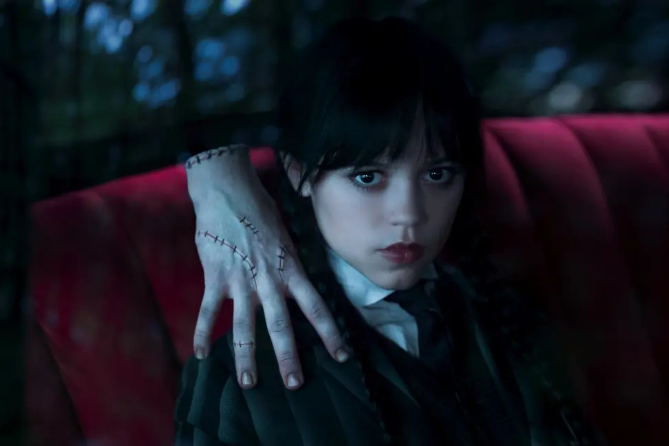 Wednesday. (L to R) Thing, Jenna Ortega as Wednesday Addams in episode 202 of Wednesday. Cr. Courtesy of Netflix \\u00A9 2025 , COURTESY OF NETFLIX
