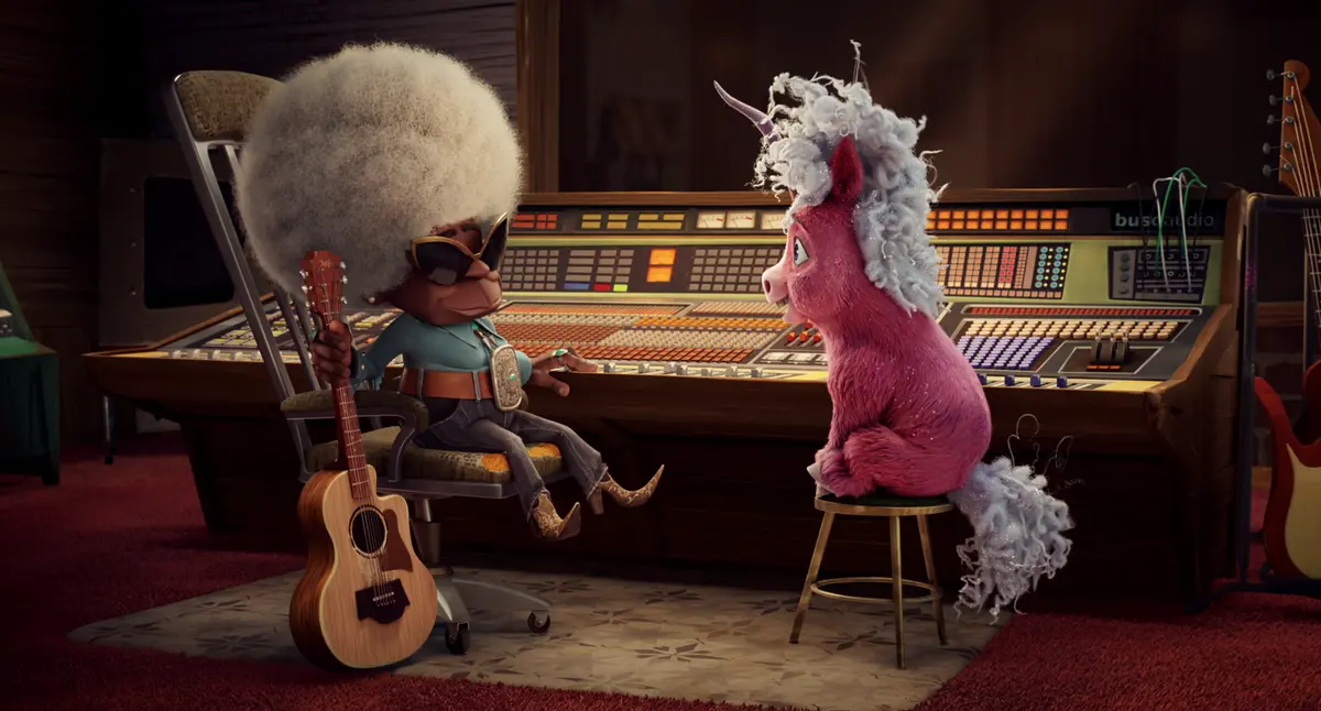 THELMA THE UNICORN. (L to R) Peggy (voice by Maliaka Mitchell) and Thelma (voice by Brittany Howard) in Thelma The Unicorn. Cr. Courtesy of Netflix © 2024.