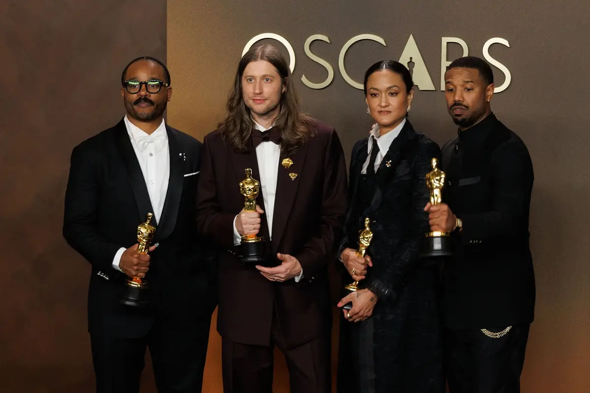 March 15, 2026, Hollywood, California, USA: (L-R) Ryan Coogler, winner of the Best Original Script Award, Ludwig G\\u00C3\\u0192\\u00C2\\u00B6ransson, winner of the Best Original Score Award, Autumn Durald Arkapaw, winner of the Best Cinematography Award, and Michael B. Jordan, winner of the Best Actor in a Leading Role Award for \\u00C3\\u00A2\\u00E2\\u201A\\u00AC\\u00C5\\u201CSinners\\u00C3\\u00A2\\u00E2\\u201A\\u00AC\\u00C2\\u009D, pose in the press room of the 98th Annual Academy Awards on Sunday March 15, 2026 at the Dolby Theater in Hollywood, California. PRENSA INTERNACIONAL (Credit Image: \\u00A9 PI via ZUMA Press Wire) , ZUMAPRESS.com
