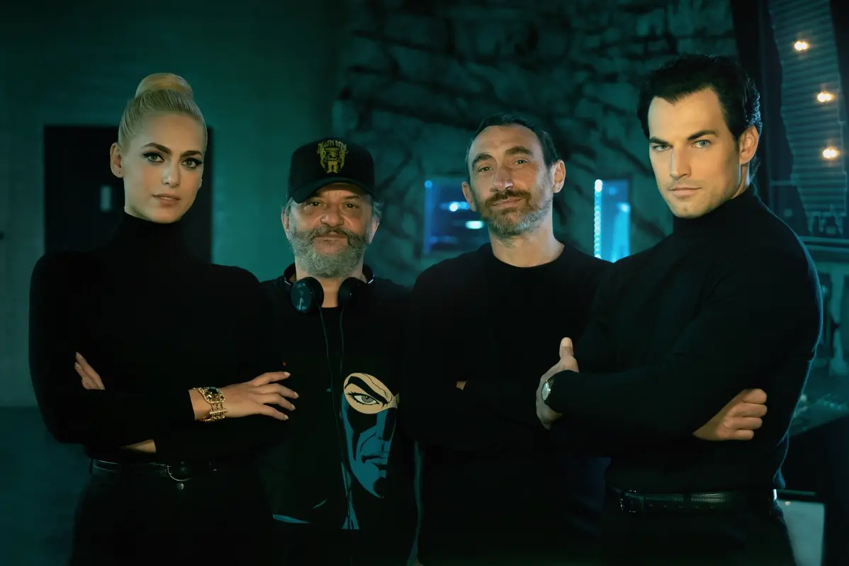 Miriam Leone, Marco Manetti, Antonio Manetti, Giacomo Gianniotti in Diabolik chi sei? (credits: Nicole Manetti)