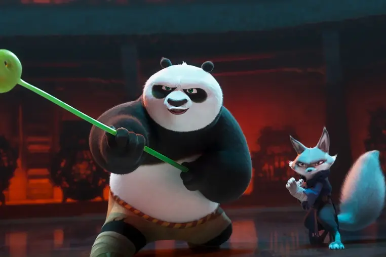 (from left) Po (Jack Black) and Zhen (Awkwafina) in Kung Fu Panda 4 directed by Mike Mitchell.