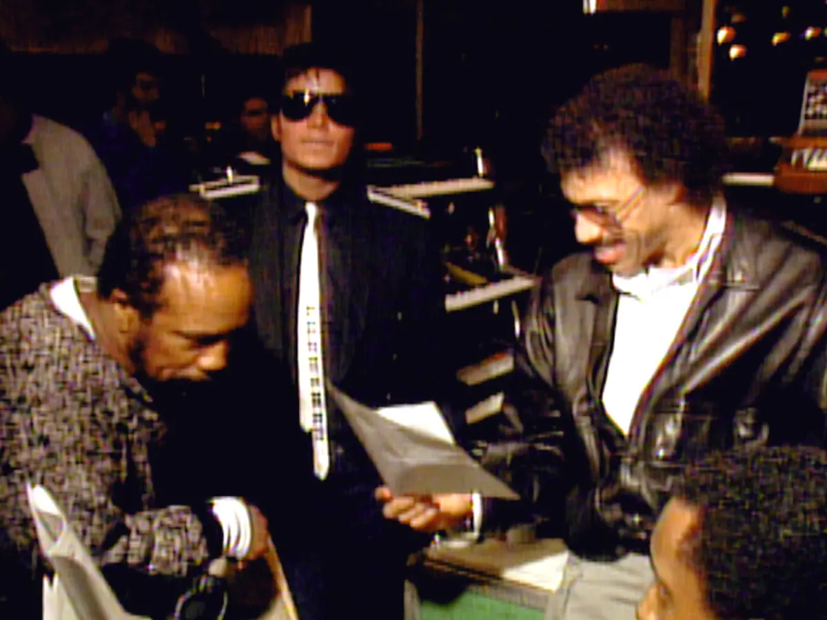 The Greatest Night in Pop. (L to R) Quincy Jones, Michael Jackson and Lionel Richie in The Greatest Night in Pop. Cr. Courtesy of Netflix © 2024
