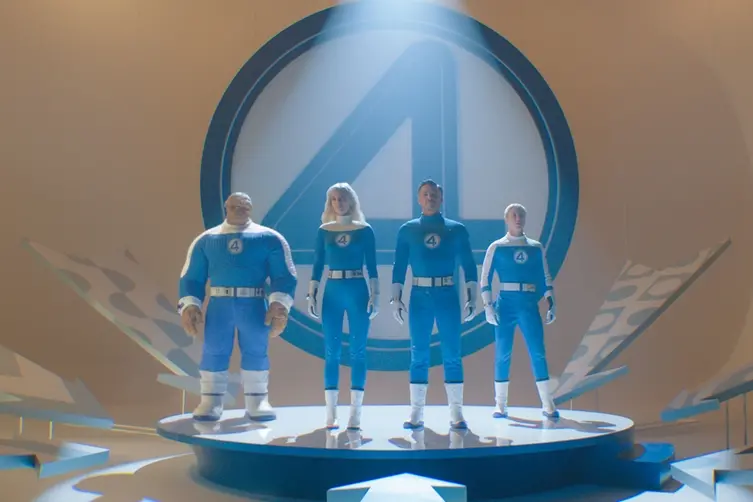 (L-R): Ebon Moss-Bachrach as Ben Grimm/The Thing, Vanessa Kirby as Sue Storm/Invisible Woman, Pedro Pascal as Reed Richards/Mister Fantastic and Joseph Quinn as Johnny Storm/Human Torch in 20th Century Studios/Marvel Studios\\' THE FANTASTIC FOUR: FIRST STEPS. Photo courtesy of 20th Century Studios/Marvel Studios. \\u00A9 2025 20th Century Studios / \\u00A9 and \\u2122 2025 MARVEL. , MARVEL STUDIOS