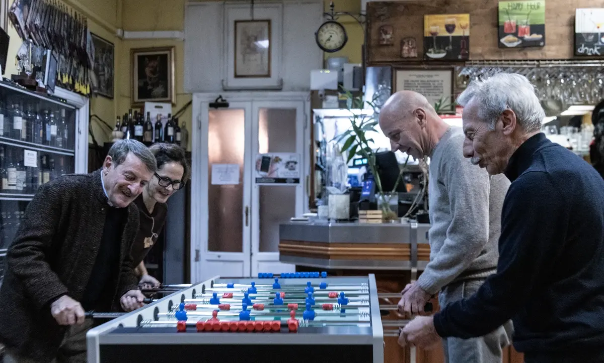 Giacomo Poretti, Sophie Chiarello, Aldo Baglio e Giovanni Storti in Attitudini: nessuna