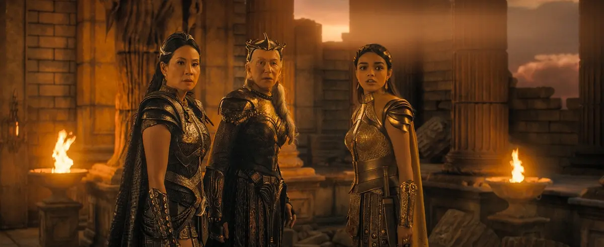 Lucy Liu, Helen Mirren e Rachel Zegler in Shazam! Furia degli Dei - © 2021 Warner Bros. Ent. All Rights Reserved. TM & © DC