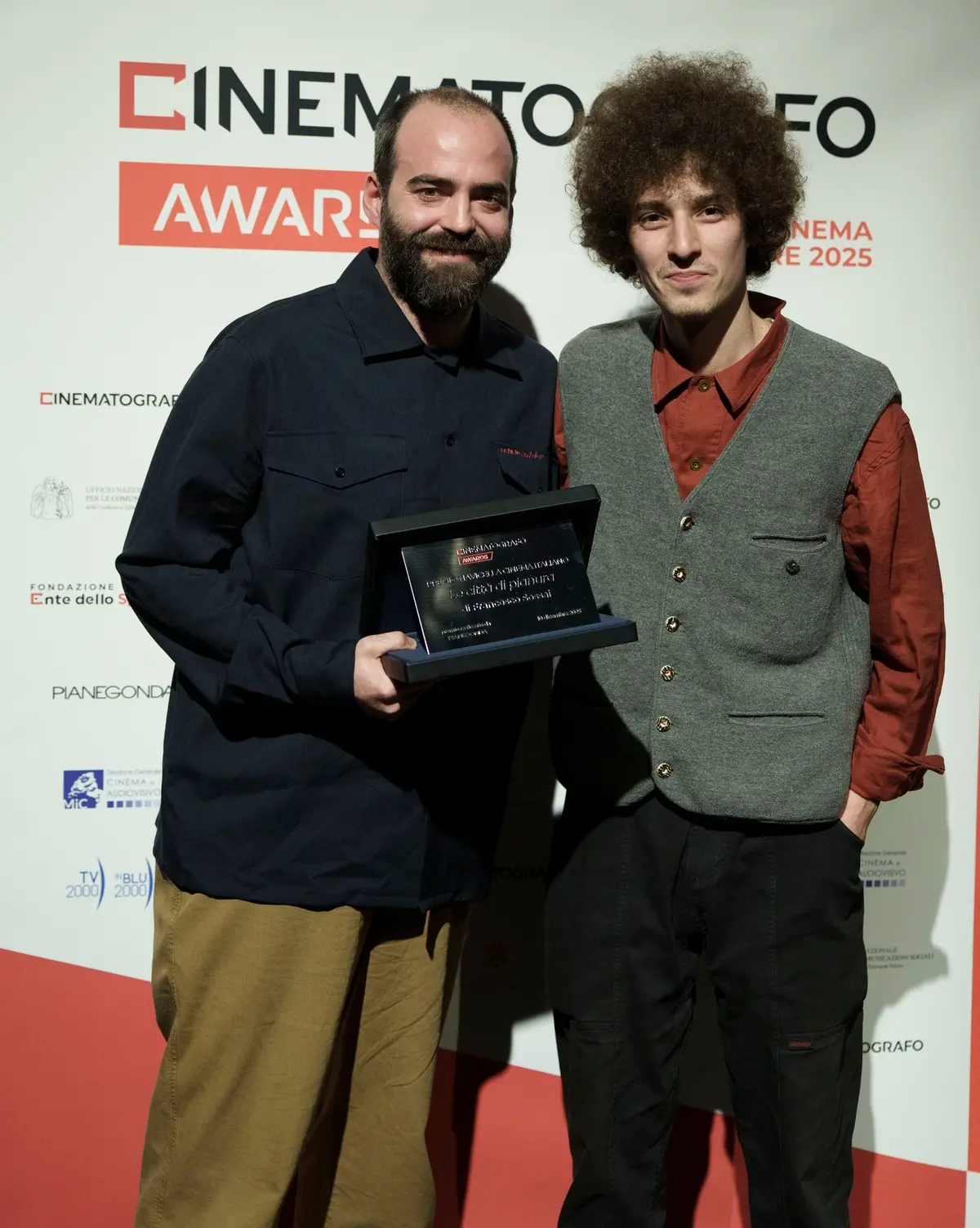 Il regista Francesco Sossai e Filippo Scotti, Premio Navicella Cinema Italiano per Le città di pianura di Francesco Sossai