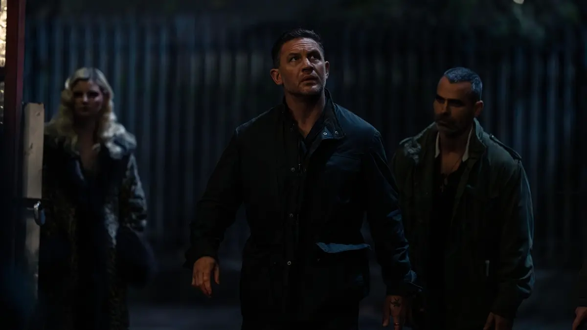 L-R Tom Hardy as Harry Da Souza and Antonio González Guerrero as Kiko in Mobland, episode 2, season 1, Streaming on Paramount+ 2025. Photo Credit: Luke Varley/Paramount+