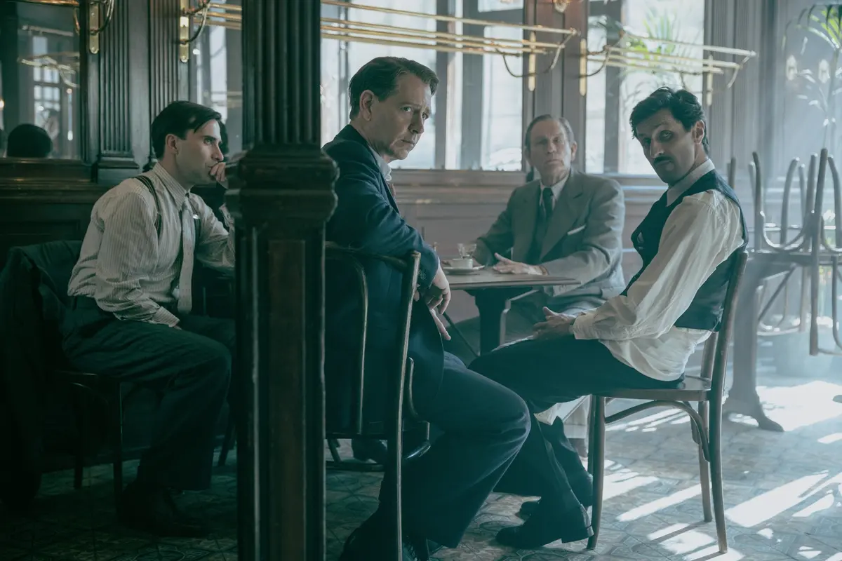 Thomas Poitevin, Ben Mendelsohn, David Kammenos and John Malkovich in \\\"The New Look,\\\" now streaming on Apple TV+