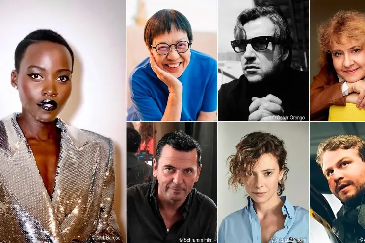 Lupita Nyong\\'o \\u00A9 Nick Barose. In senso orario, da sinistra: Ann Hui; Albert Serra \\u00A9 Oscar Orengo, Oksana Zabuzhko \\u00A9 Agnete Brun; Brady Corbet \\u00A9 Atsushi Nishijima; Jasmine Trinca \\u00A9 Andrea Gandini; Christian Petzold \\u00A9 Schramm Film