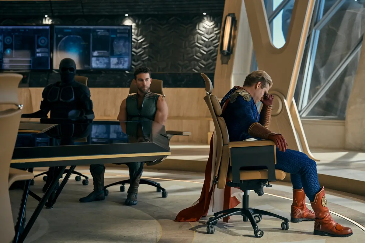 Nathan Mitchell (Black Noir), Chace Crawford (The Deep), Antony Starr (Homelander) \\u00A9 Amazon Content Services LLC , Jan Thijs/Prime Video