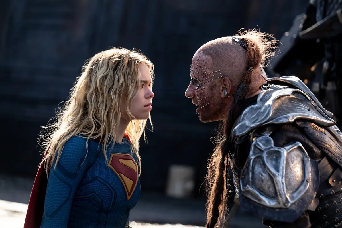(L to r) Milly Alcock as SUPERGIRL and Matthias Schoenaerts as KREM in DC Studios’ and Warner Bros. Pictures’ “SUPERGIRL”, a Warner Bros. Pictures release.