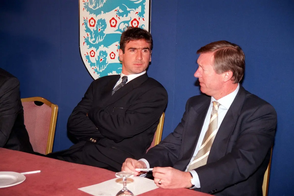 24/2/1995 Eric Cantona Disciplinary Hearing Eric Cantona sits with Alex Ferguson Credit: Offside / David Davies