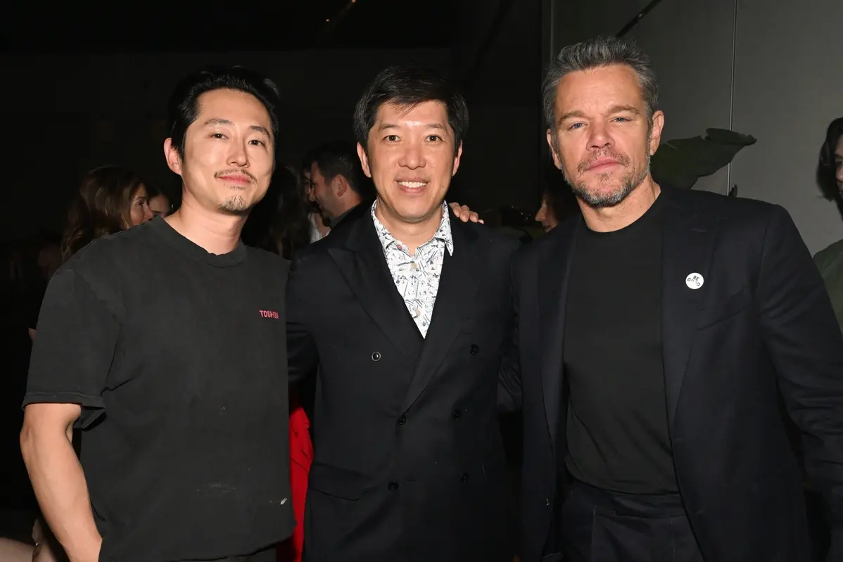 Steven Yeun, Dan Lin and Matt Damon attend The Rip World Premiere Afterparty at The Glasshouse on January 13, 2026 in New York City. (Photo by Slaven Vlasic/Getty Images for Netflix) , Getty Images for Netflix