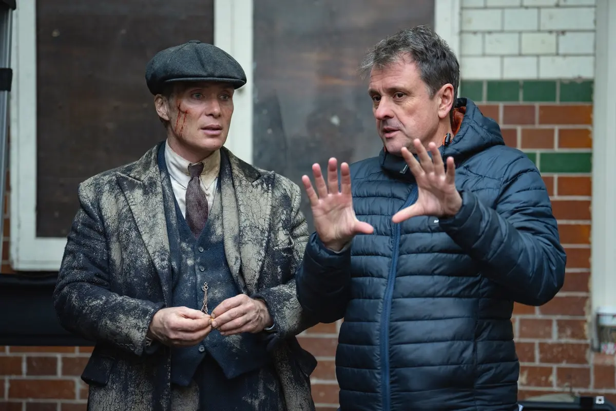Peaky Blinders: The Immortal Man. (L to R) Cillian Murphy as Tommy, Guy Heeley (Producer) on the set of Peaky Blinders: The Immortal Man. Cr. Robert Viglasky/Netflix © 2026.