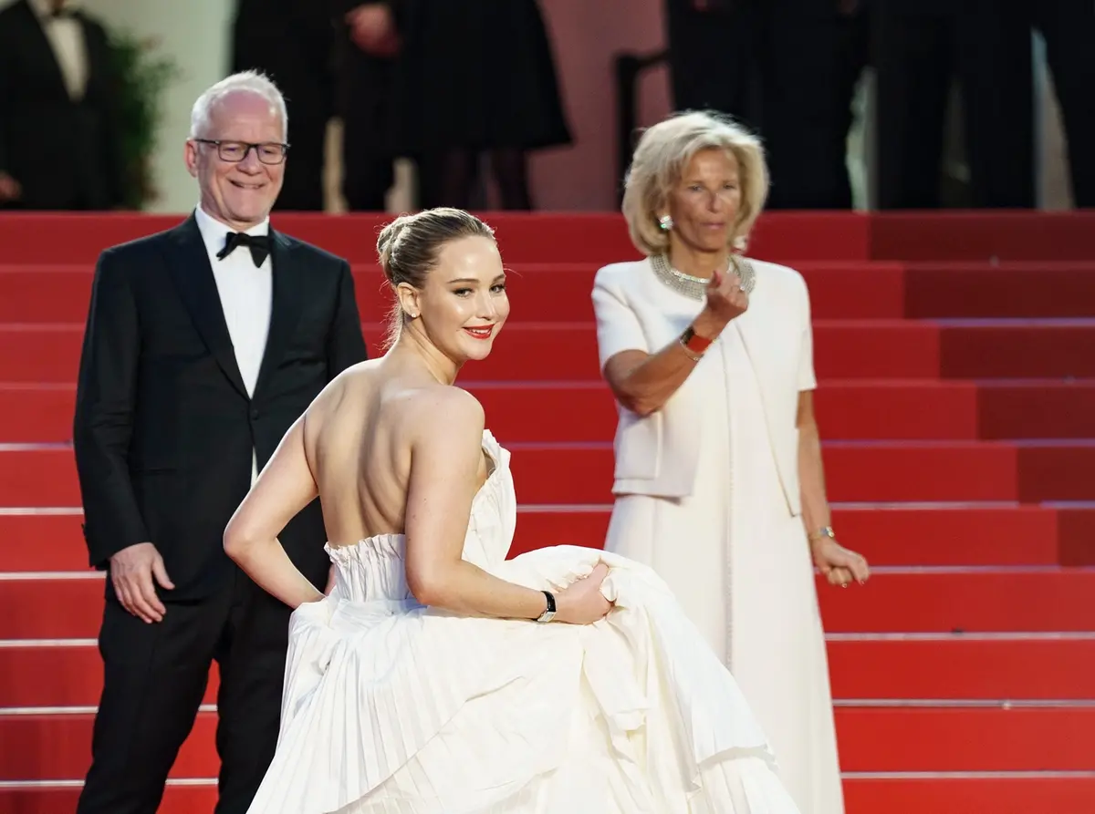 Thierry Fremaux, Jennifer Lawrence, Iris Knobloch (foto di Karen Di Paola)