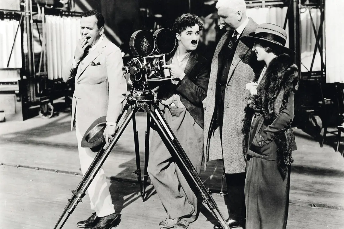 (L to R) Douglas Fairbanks, Sr., Charlie Chaplin, Thomas Edison, Mary Pickford