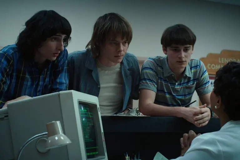 STRANGER THINGS. (L to R) Finn Wolfhard as Mike Wheeler, Charlie Heaton as Jonathan Byers and Noah Schnapp as Will Byers in STRANGER THINGS. Cr. Courtesy of Netflix © 2022